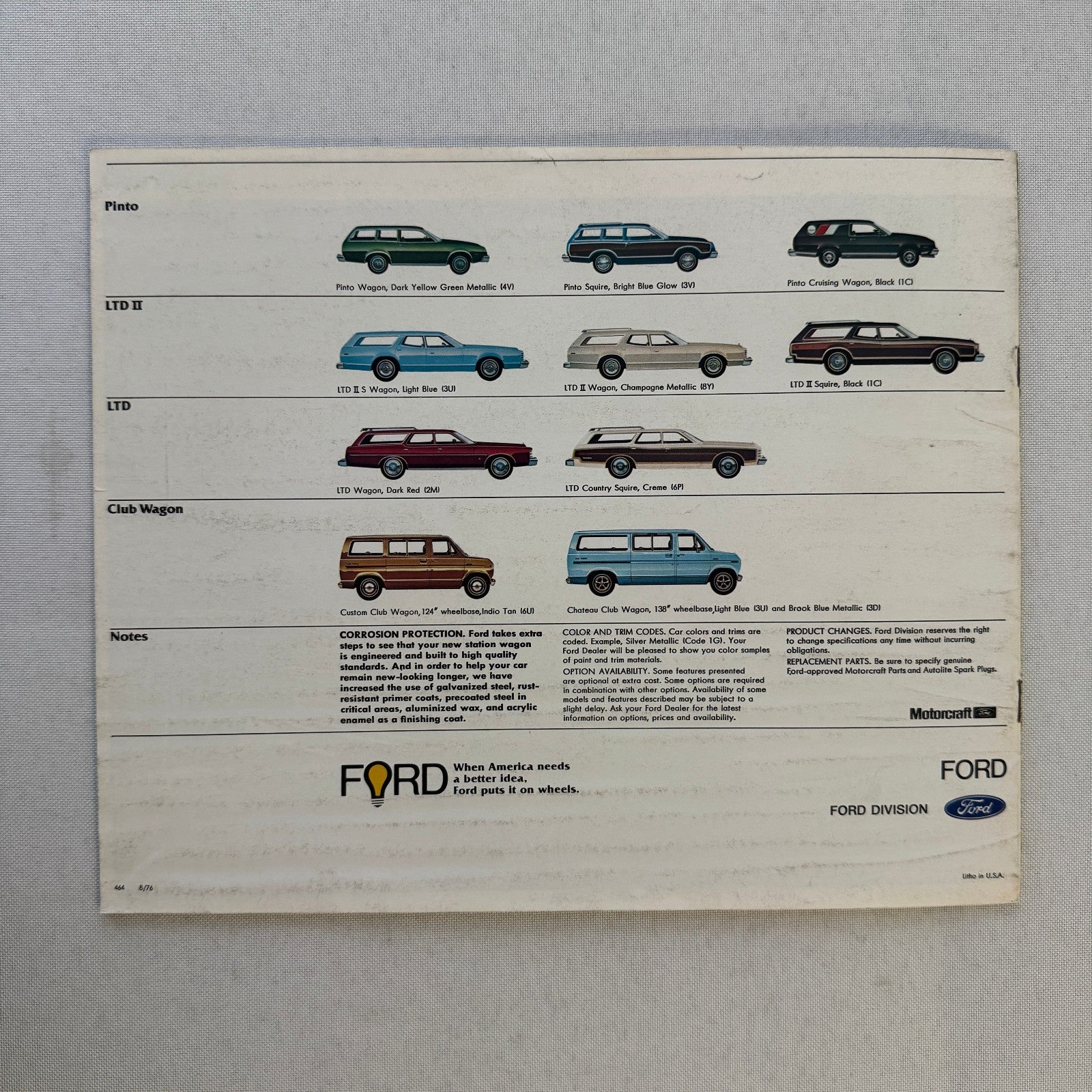 1977 Ford Station Wagon Car Sales Brochure Pinto Cruising Wagon Club Wagon LTD