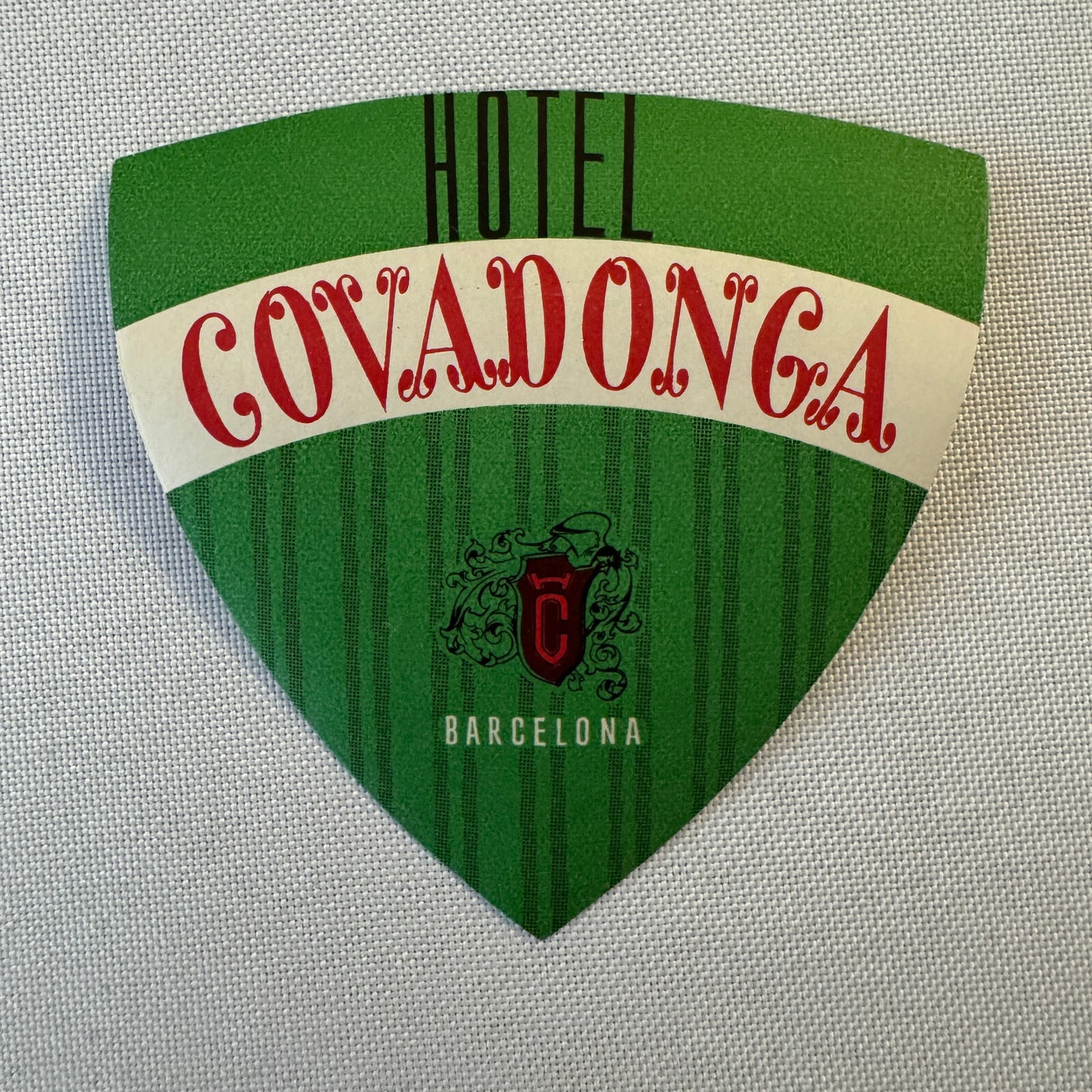 Vintage Travel Luggage Label Covadonga Barcelona Spain Spanish Espana