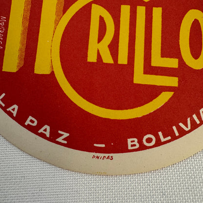 Vintage Travel Luggage Label Hotel Crillon La Paz Bolivia