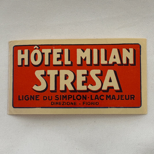 Vintage Travel Luggage Label Hotel Milan Stresa Ligne du Simplon Lac Majeur