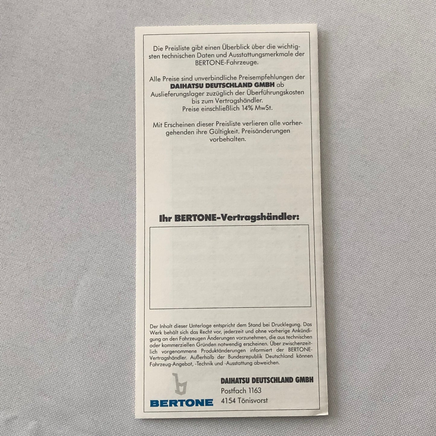 1991 Bertone Freeclimber SUV Sales Brochure BMW Engine Bertone Free Climber