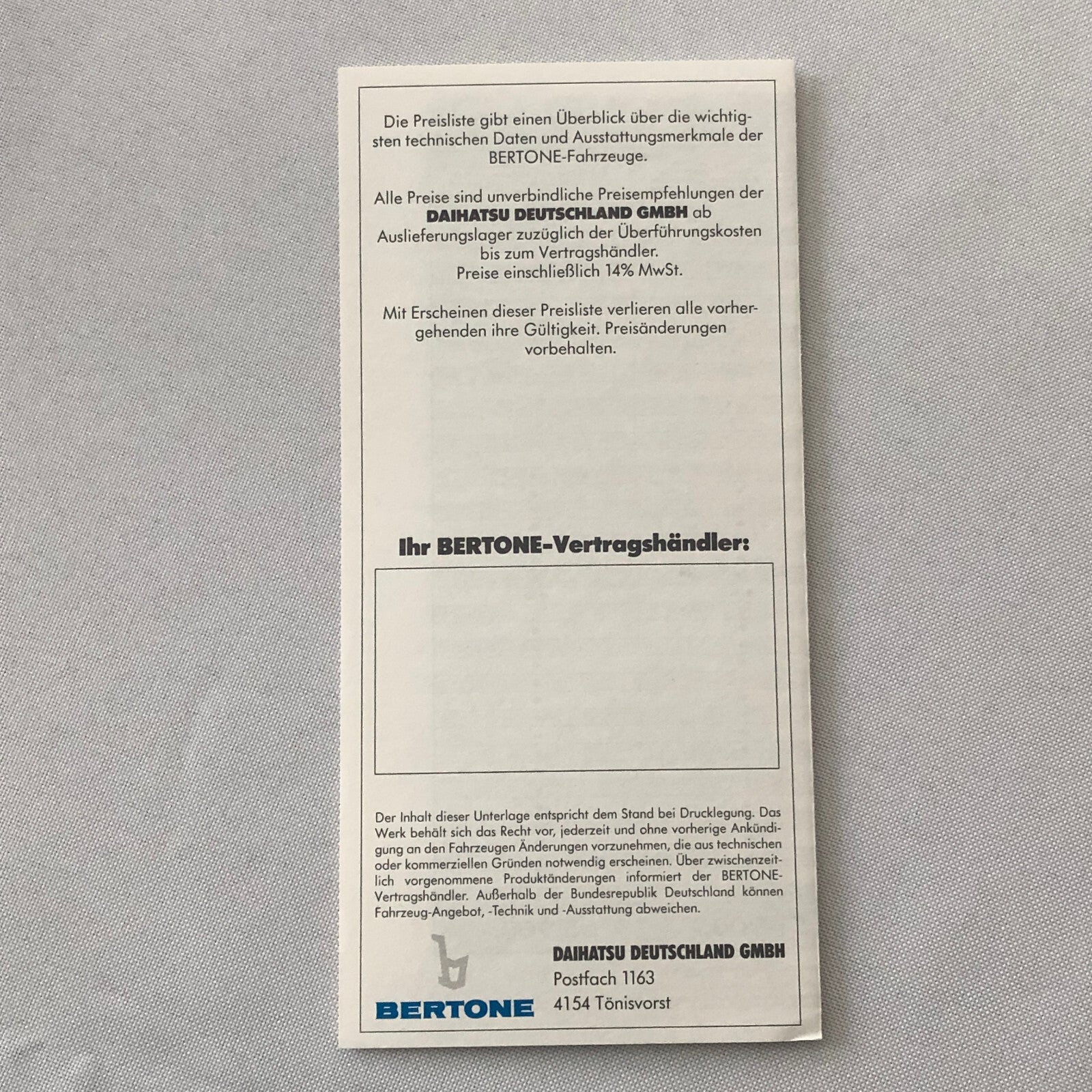 1991 Bertone Freeclimber SUV Sales Brochure BMW Engine Bertone Free Climber