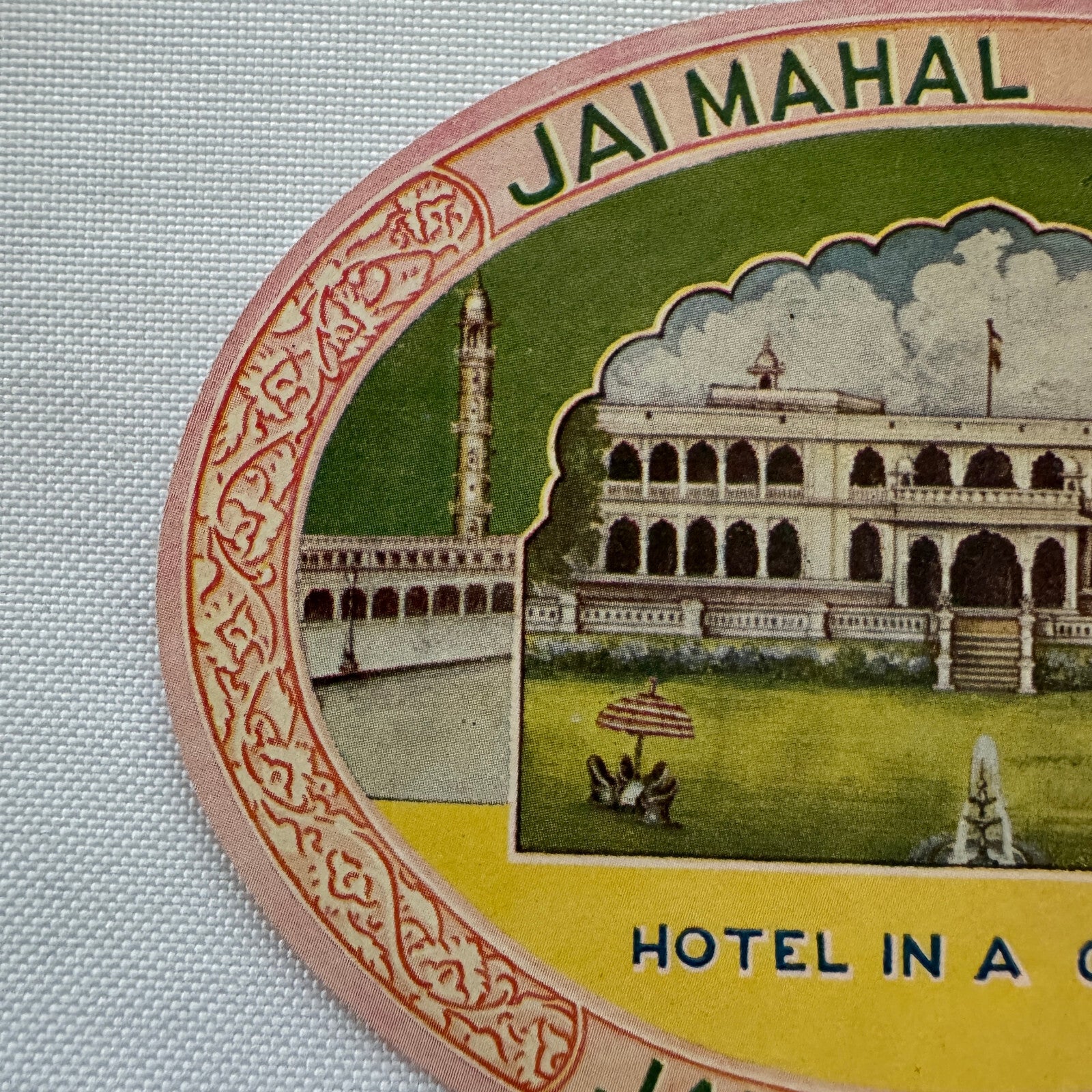 Vintage Travel Luggage Label Jaimahal Palace Jaipur India Indian