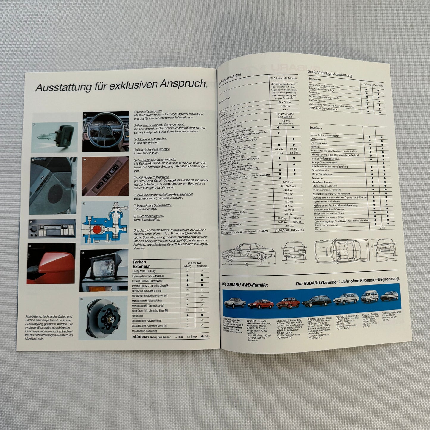 Subaru XT 4WD Turbo Car Sales Brochure Catalog GERMAN TEXT European