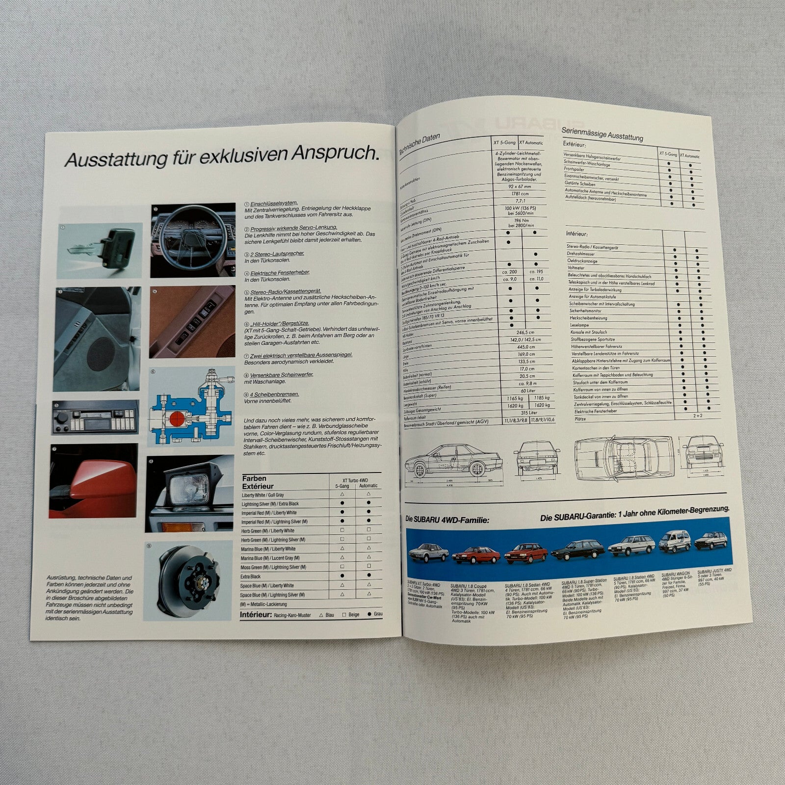Subaru XT 4WD Turbo Car Sales Brochure Catalog GERMAN TEXT European