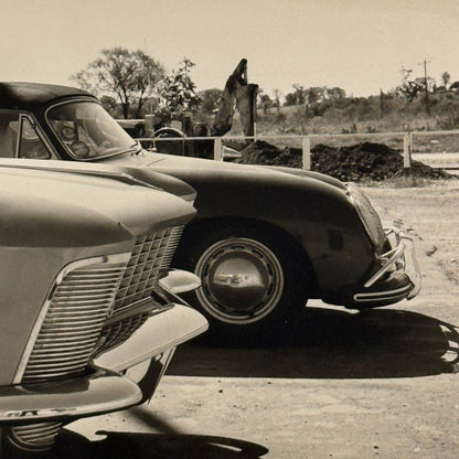 Porsche 356 and Buick Riviera Car Photo Photograph Print Vintage
