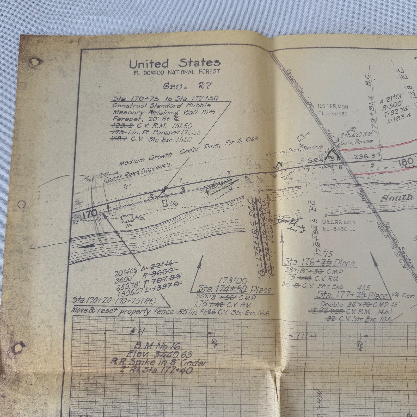 1931 California Highway Dept “As Built” Road Plan Map Blueprint T11N R14E MDB&M