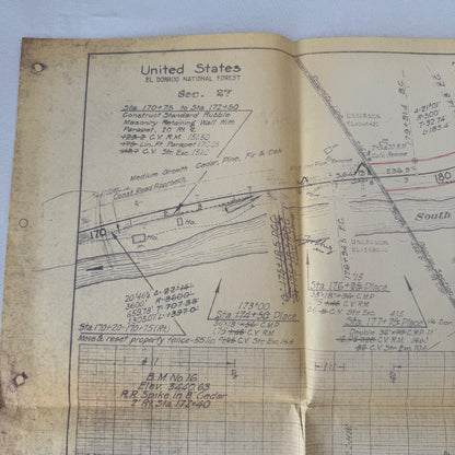 1931 California Highway Dept “As Built” Road Plan Map Blueprint T11N R14E MDB&M