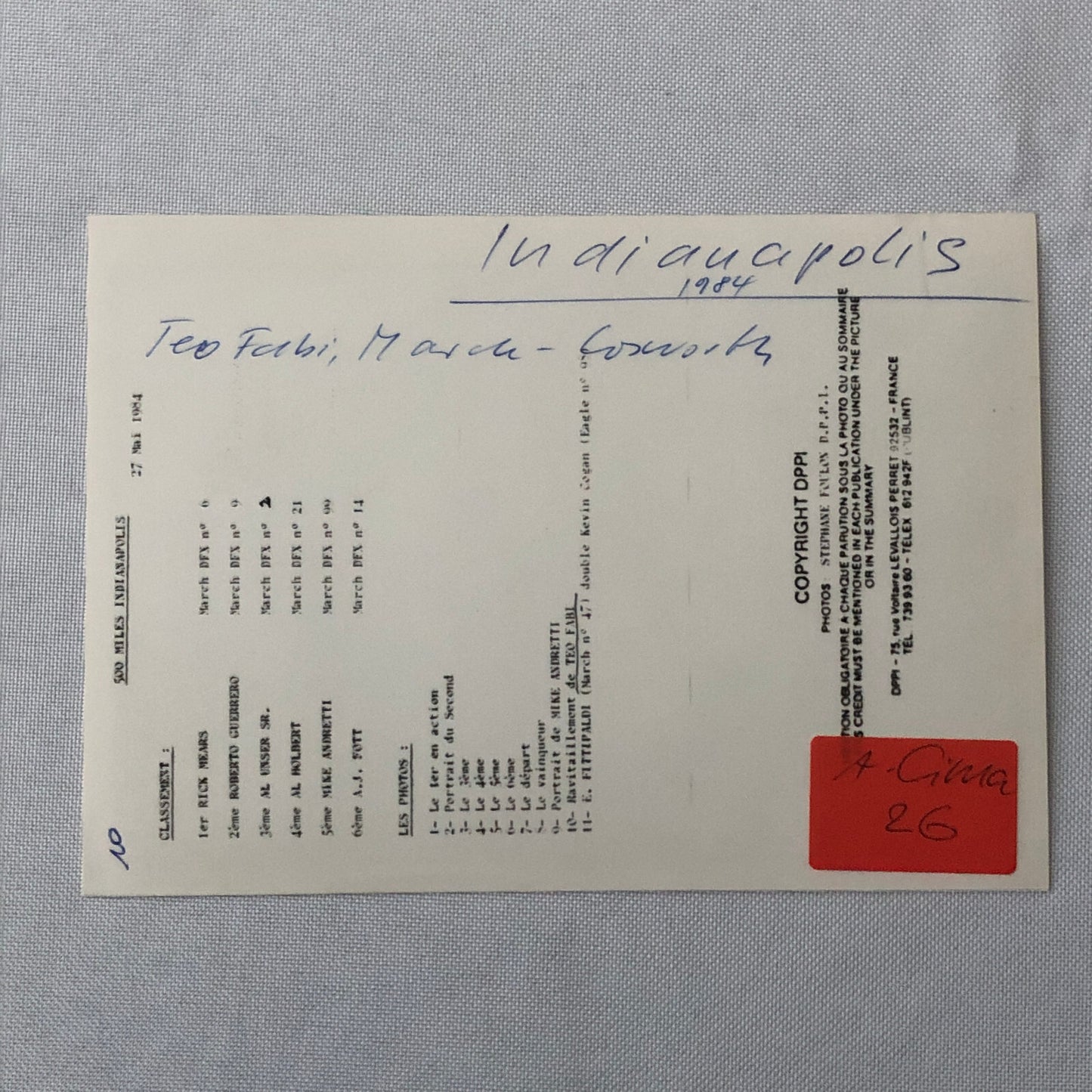 Vintage Indy Indianapolis Racing Photo Photograph Teo Fabi 1984 Skoal Bandit