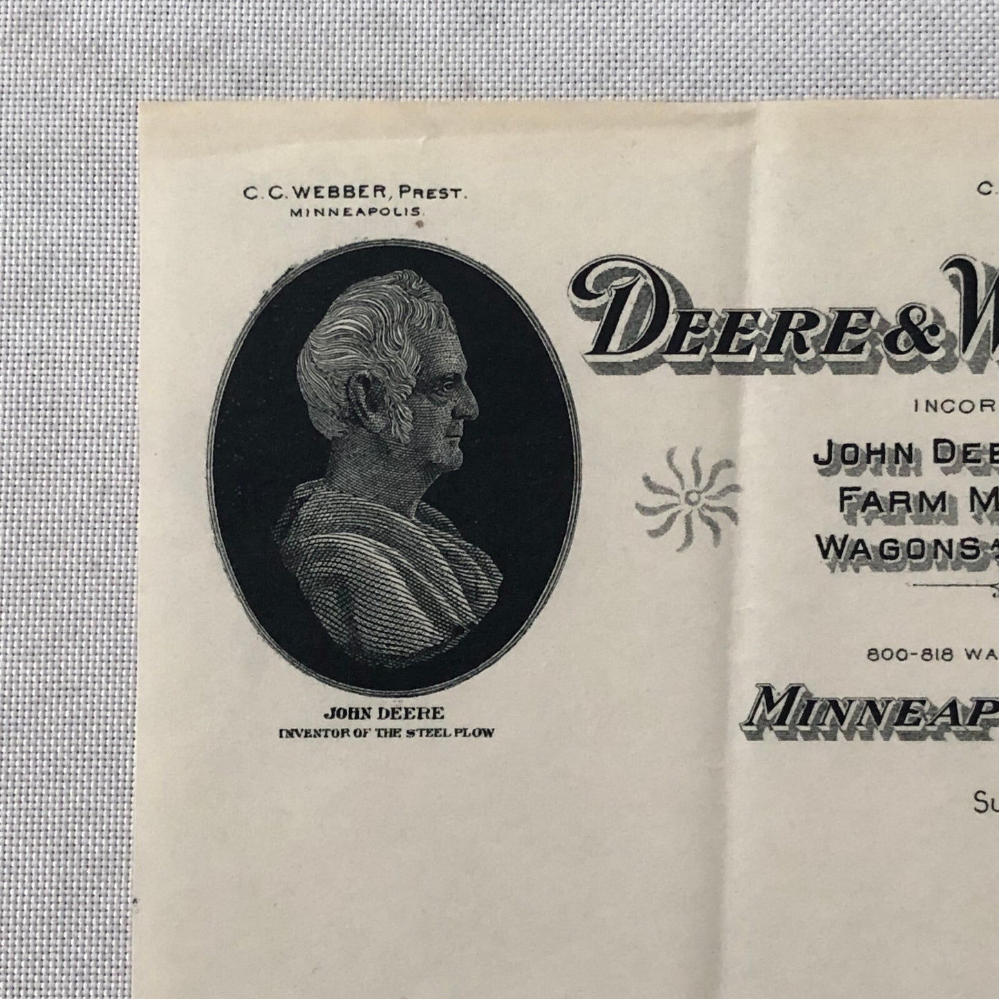 1910 John Deere and Webber Company Minneapolis Minnesota Letter Letterhead