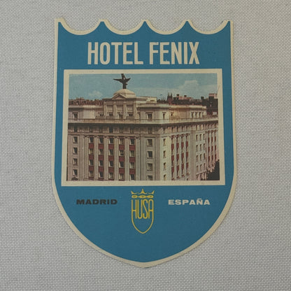 Vintage Hotel Travel Luggage Label Hotel Fenix Madrid Spain Espana Spanish