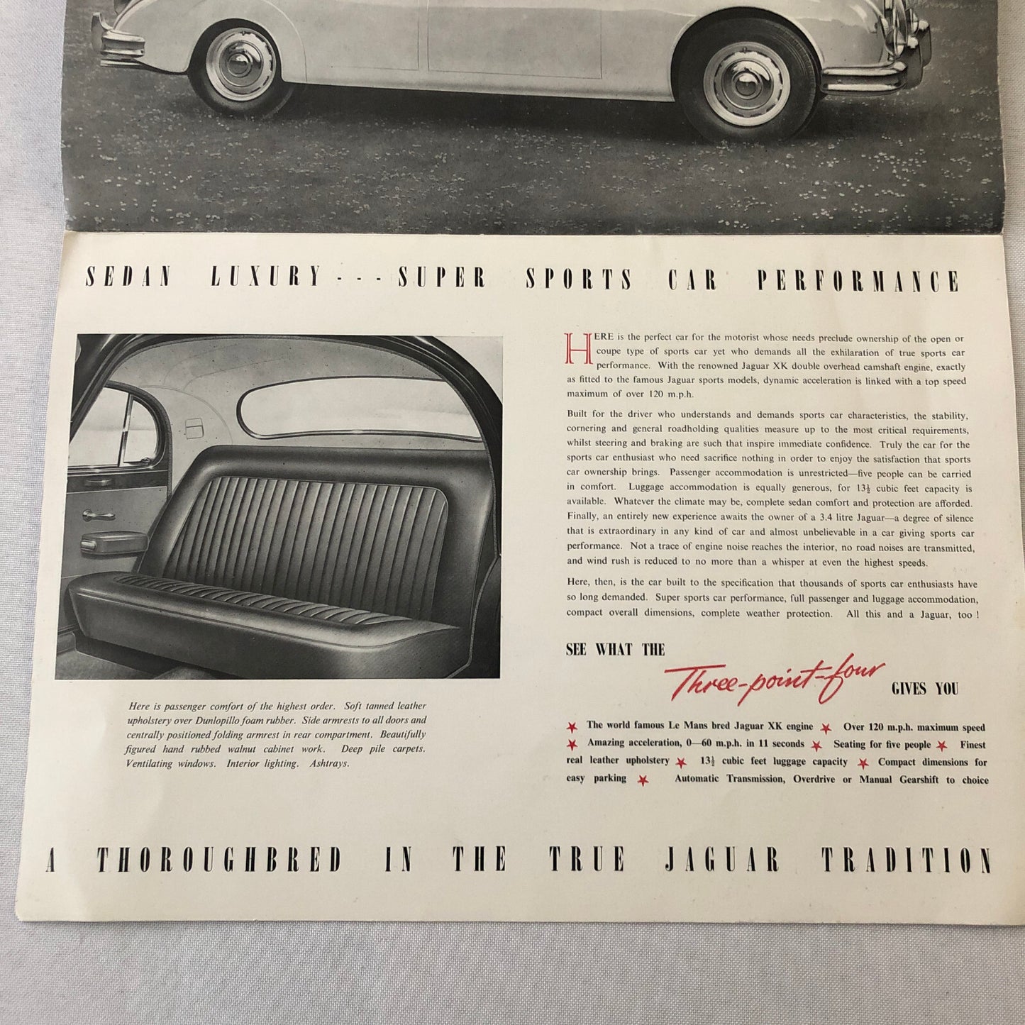 Vintage Jaguar 3.4 Litre Car Automobile Sales Brochure Catalog Folder