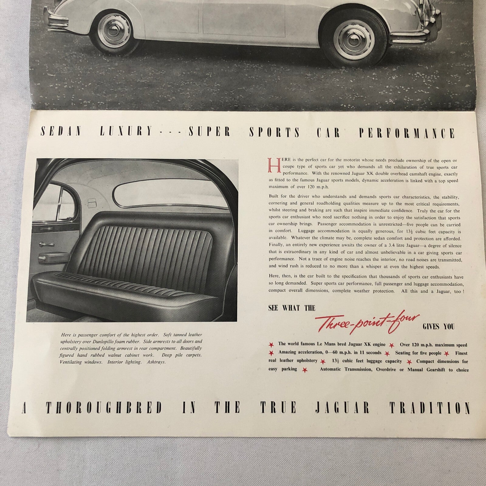 Vintage Jaguar 3.4 Litre Car Automobile Sales Brochure Catalog Folder