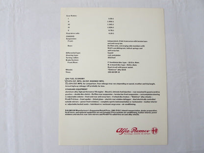 1981 Alfa Romeo GTV-6 2.5 Coupe Specification Sheet Brochure GTV6
