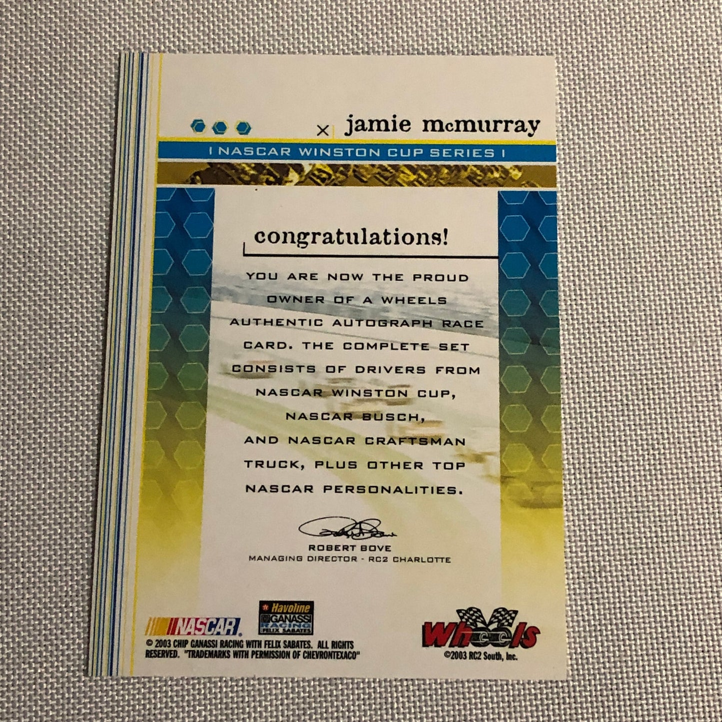 2003 2004 Wheels Authentic Autograph Jamie McMurray Auto Signed Card NASCAR