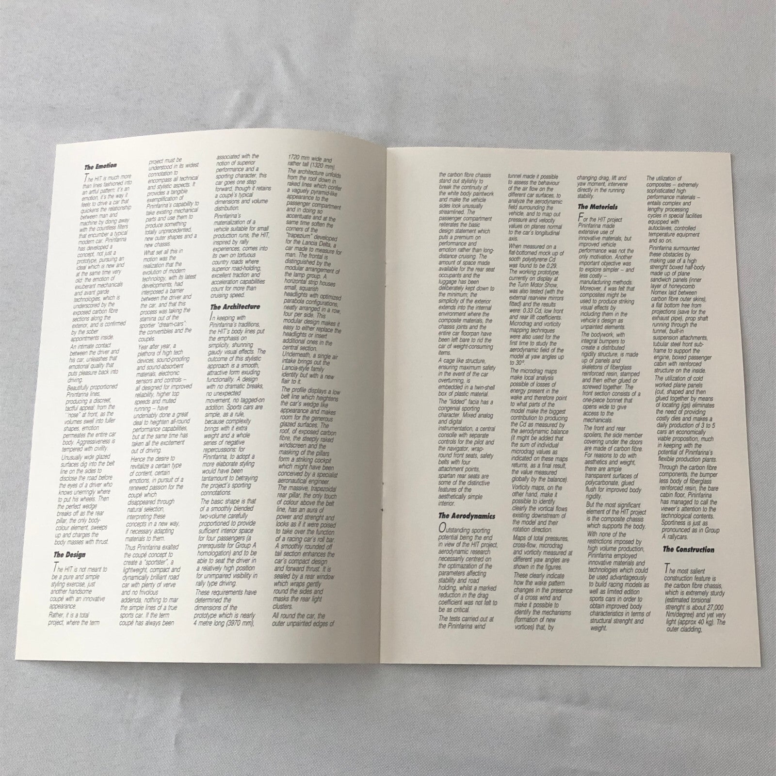 Pininfarina HIT Concept Car Prototype Sales Brochure Catalog Italian