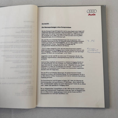 1999 Audi 24 Hours of LeMans Racing Team Press Kit Photos Brochure GERMAN