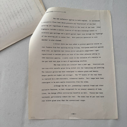 1951 Chevrolet Car General Motors Factory Press Release Document Letter Lot of 2