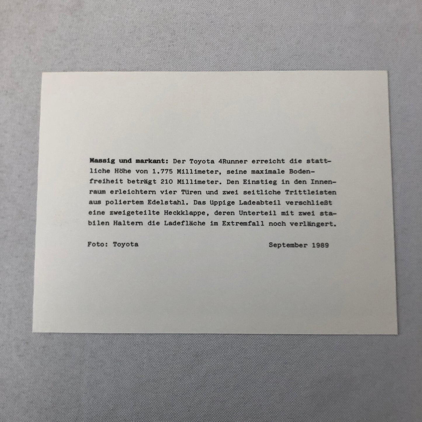 1989 1990 Toyota 4Runner SUV Factory Press Photo Photograph Print GERMAN