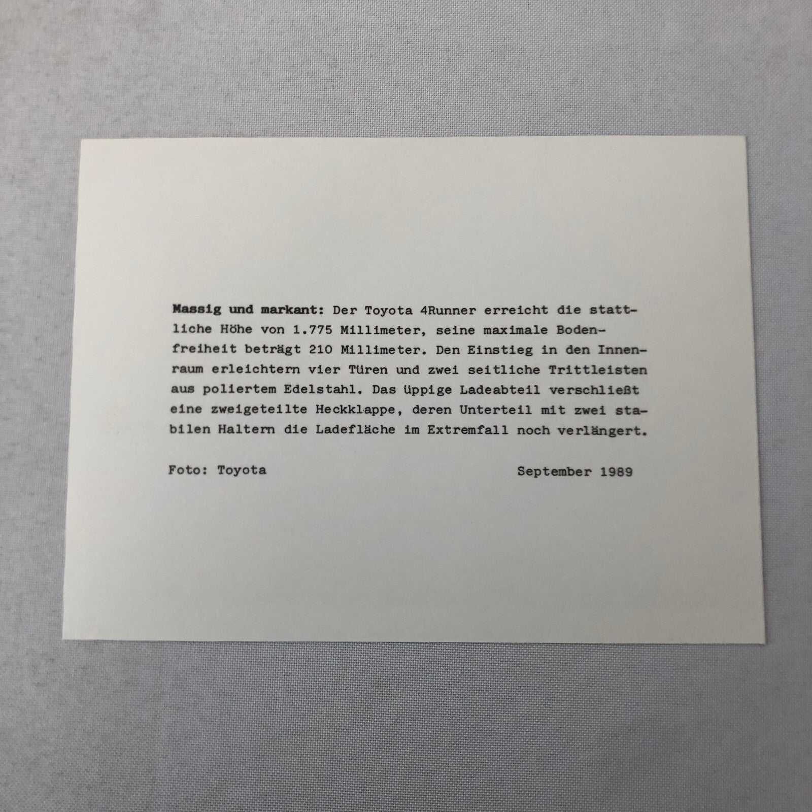 1989 1990 Toyota 4Runner SUV Factory Press Photo Photograph Print GERMAN