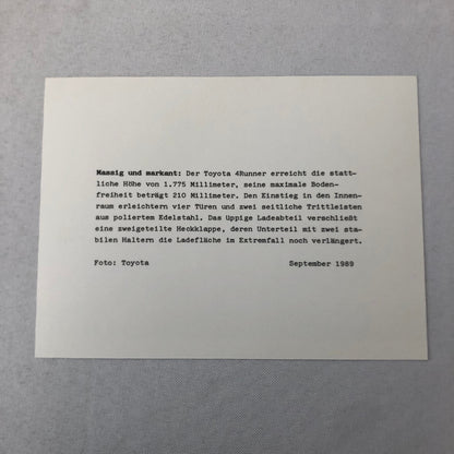 1989 1990 Toyota 4Runner SUV Factory Press Photo Photograph Print GERMAN