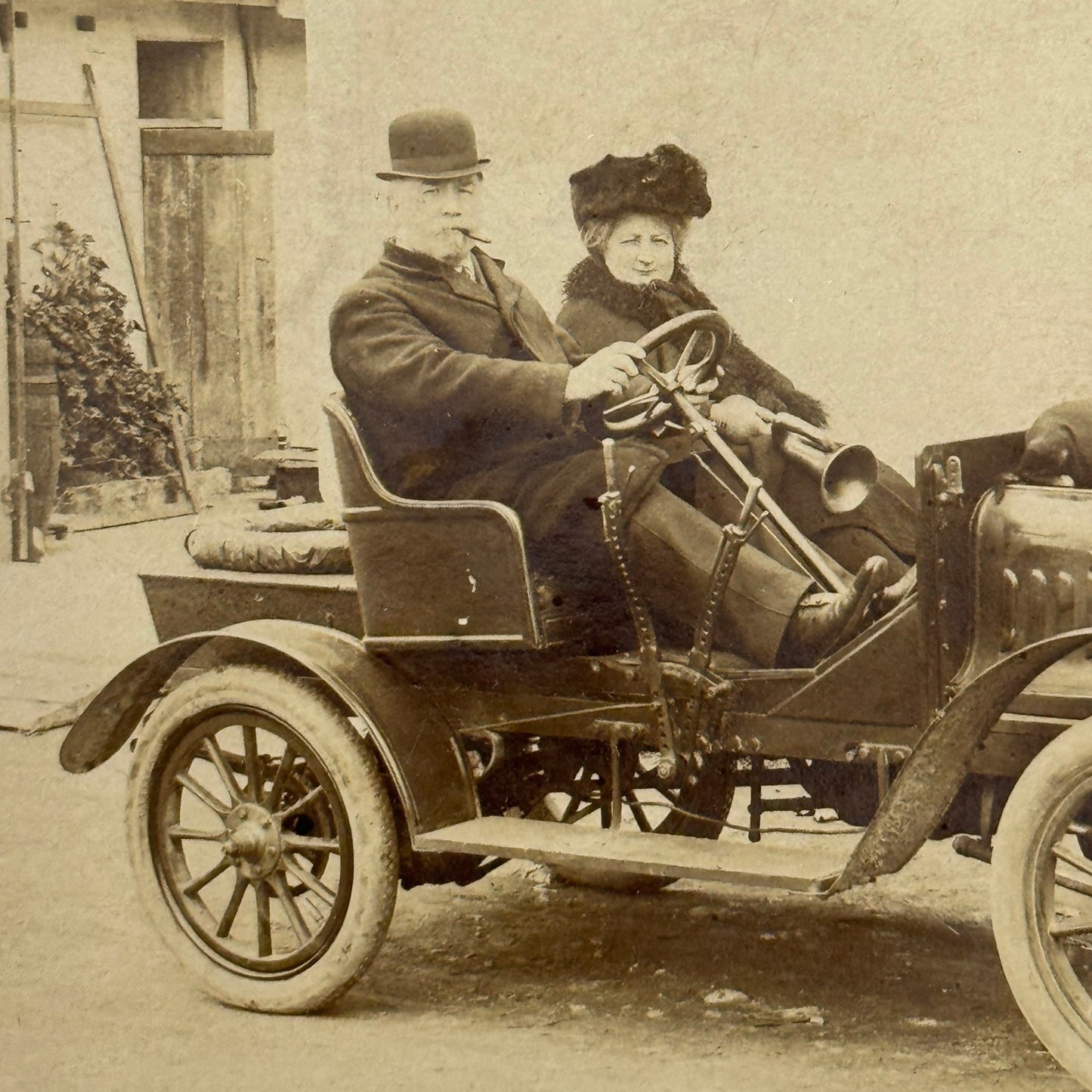 Vintage Real Photo Postcard Post Card RPPC Automobile Dog Man Woman