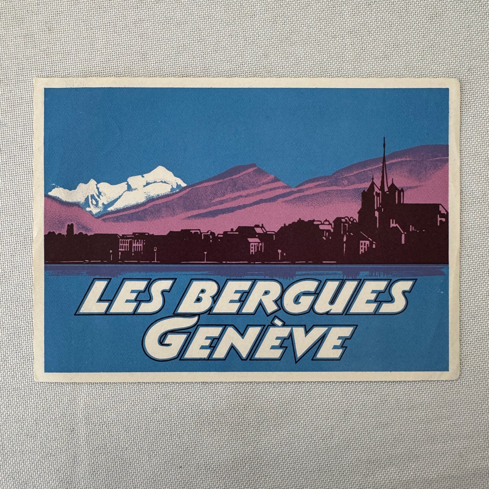Vintage Travel Luggage Label Les Bergues Geneve Geneva Switzerland Swiss Suisse