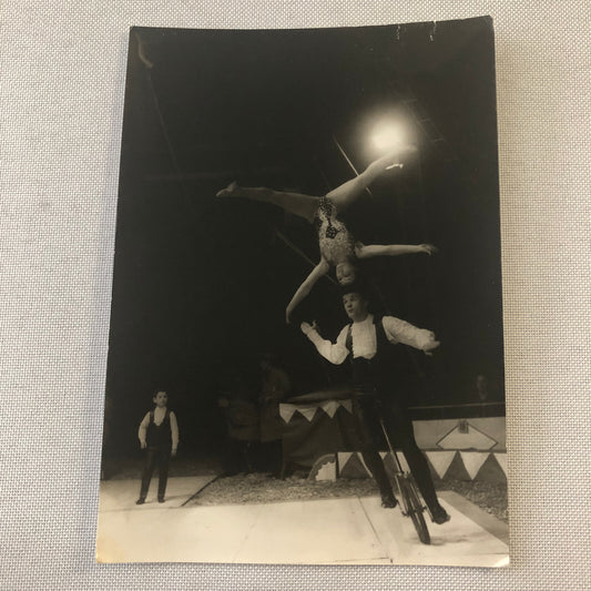 Circus Performer Balancing Act Balancing Woman on Unicycle Photo Photograph
