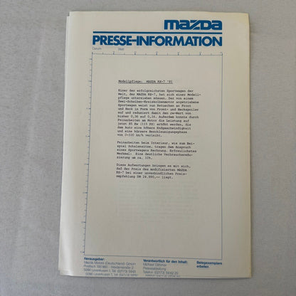 1981 Mazda RX-7 Press Kit Brochure Photos GERMAN Mazda RX7 RX 7 Sports Car