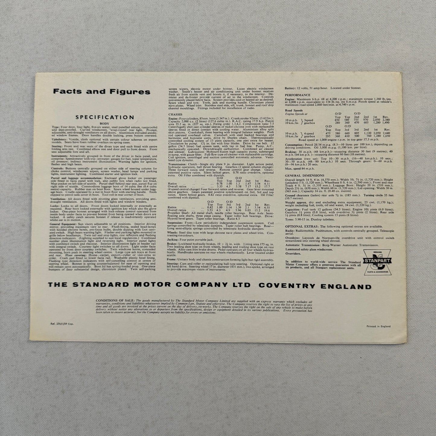 Standard Vanguard III Saloon Car Sales Brochure Catalog Advertising Vintage