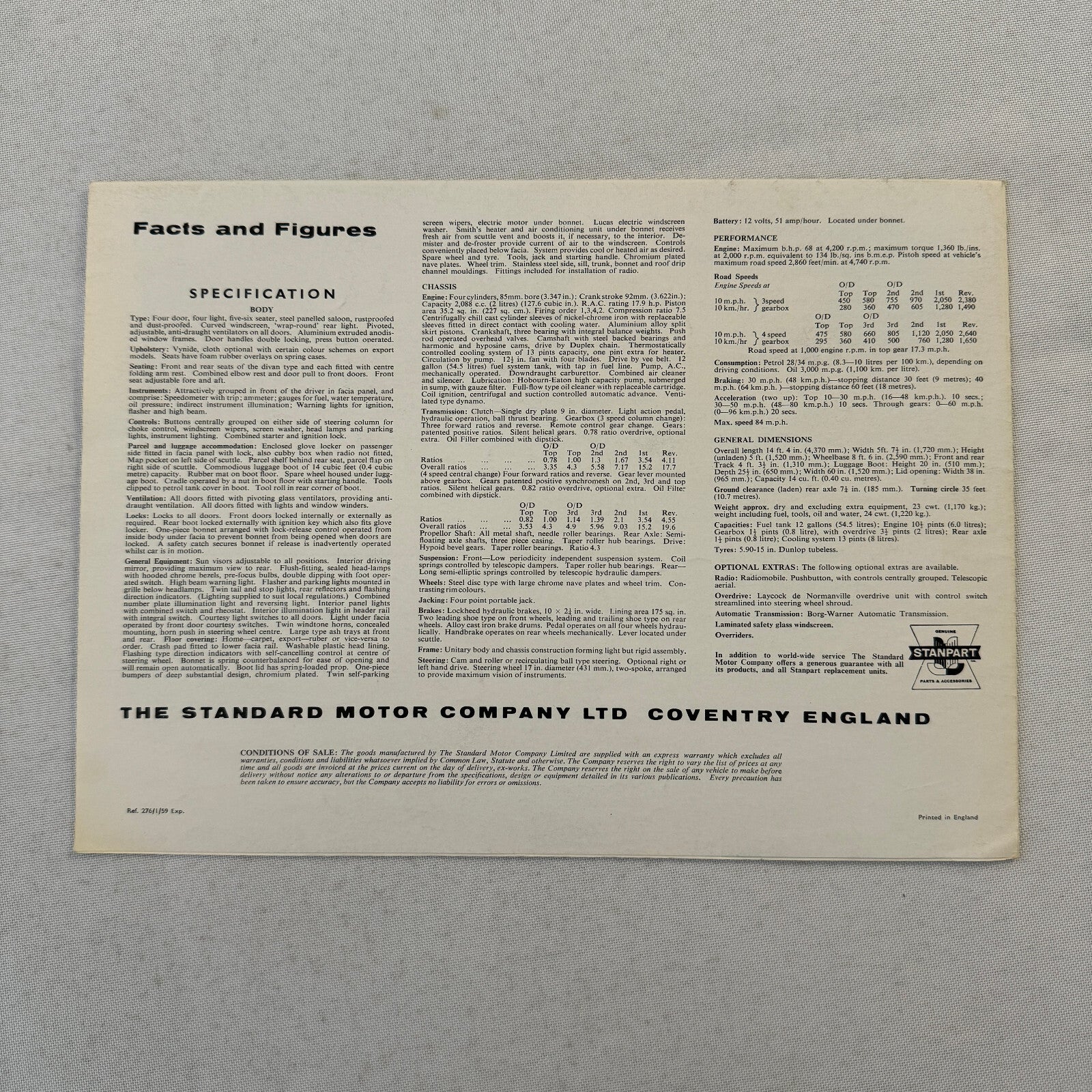 Standard Vanguard III Saloon Car Sales Brochure Catalog Advertising Vintage