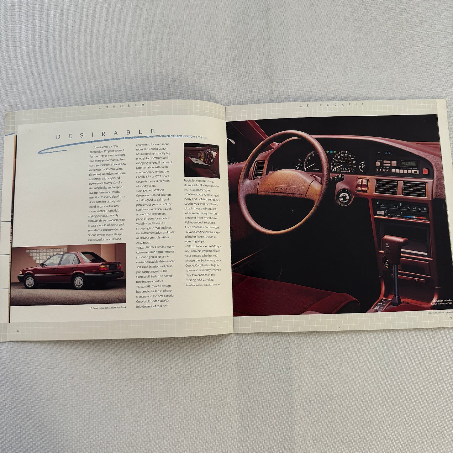 1988 Toyota Corolla Car Sales Brochure Catalog Sport Wagon Sedan GT-S SR5