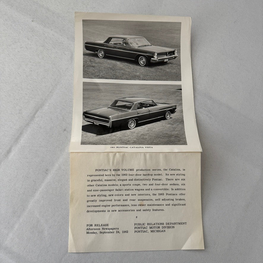 1963 Pontiac Catalina Vista Hardtop Car Automobile Factory Press Photo