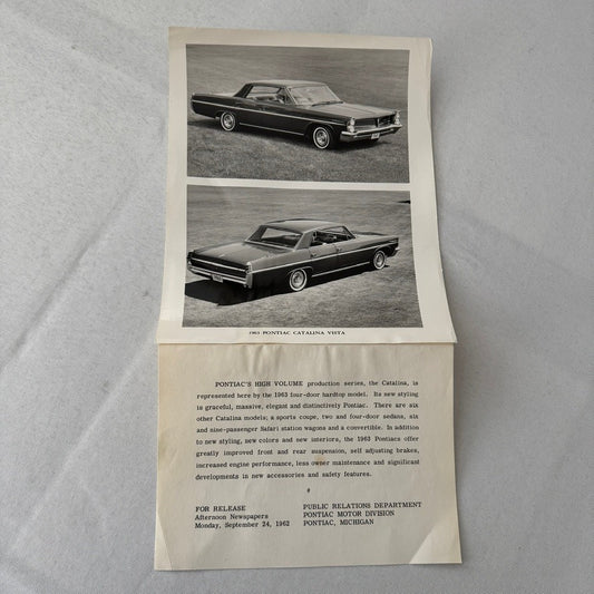 1963 Pontiac Catalina Vista Hardtop Car Automobile Factory Press Photo