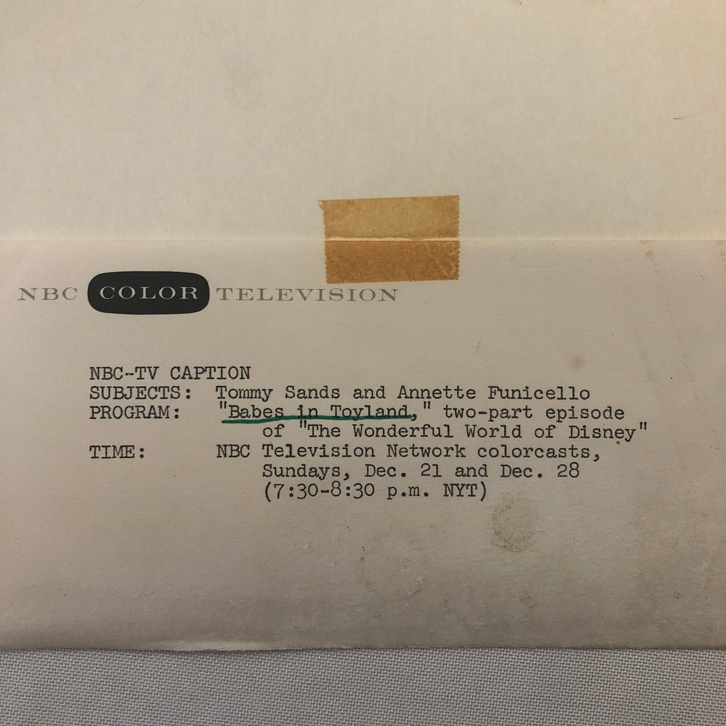 Walt Disney Babes in Toyland Movie Photo Photograph NBC Television Tommy Sands +