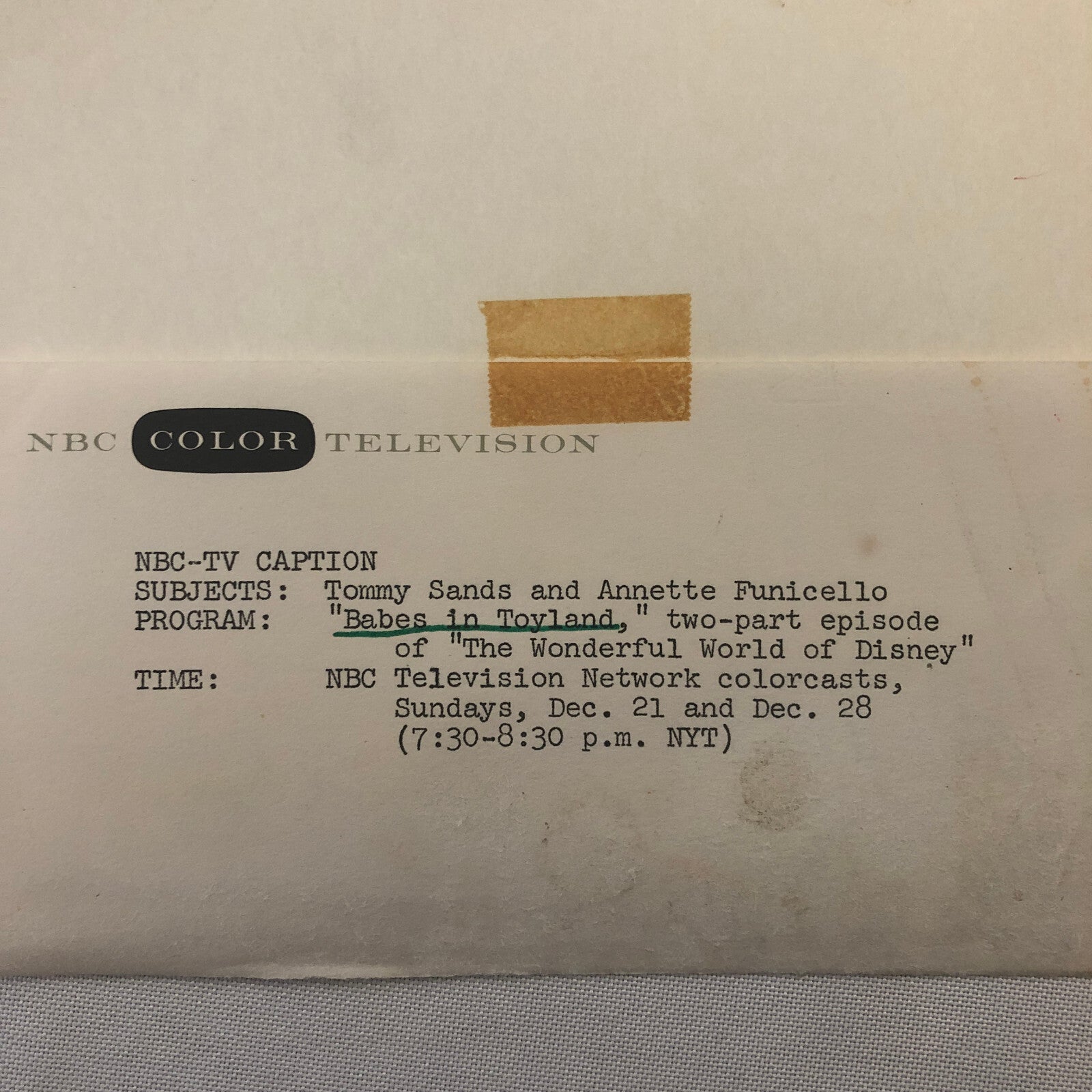 Walt Disney Babes in Toyland Movie Photo Photograph NBC Television Tommy Sands +