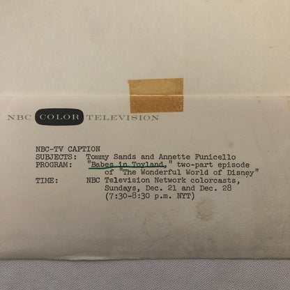 Walt Disney Babes in Toyland Movie Photo Photograph NBC Television Tommy Sands +