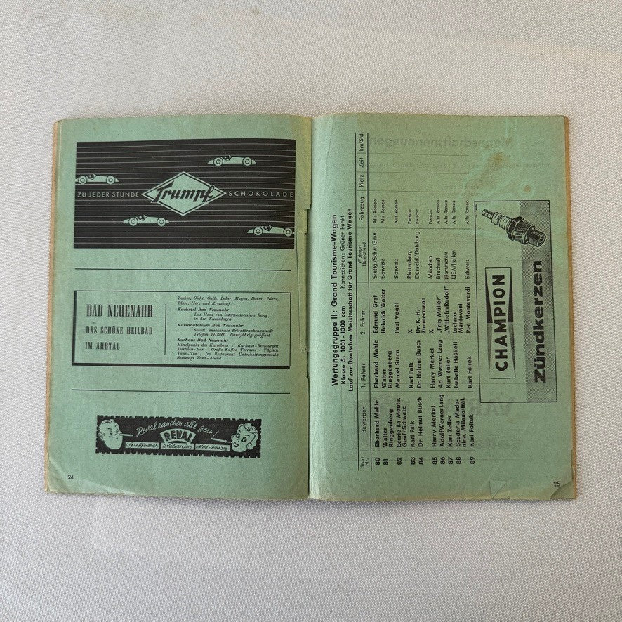 1957 ADAC 1000KM Racing Program Nurburgring Race German