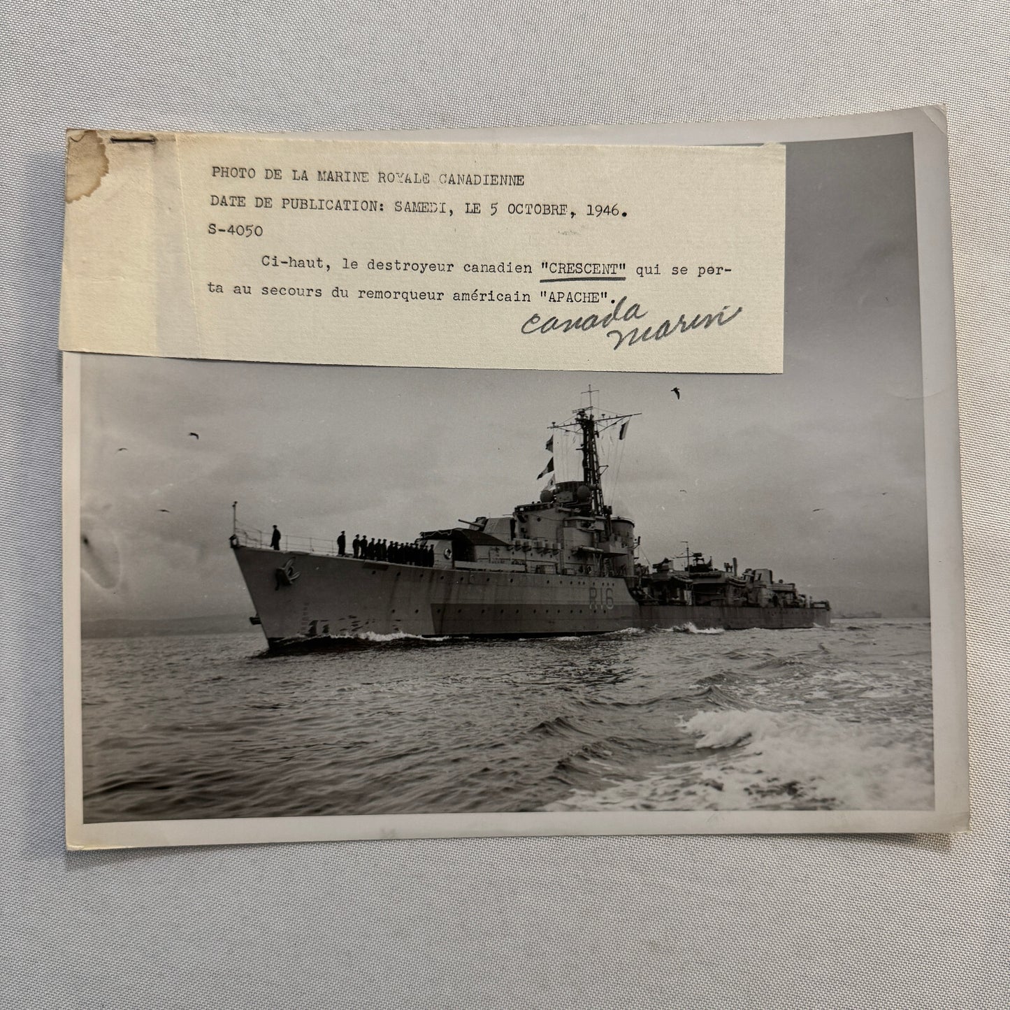 Royal Canadian Navy HMCS Crescent Military Boat Ship Photo Photograph 1946