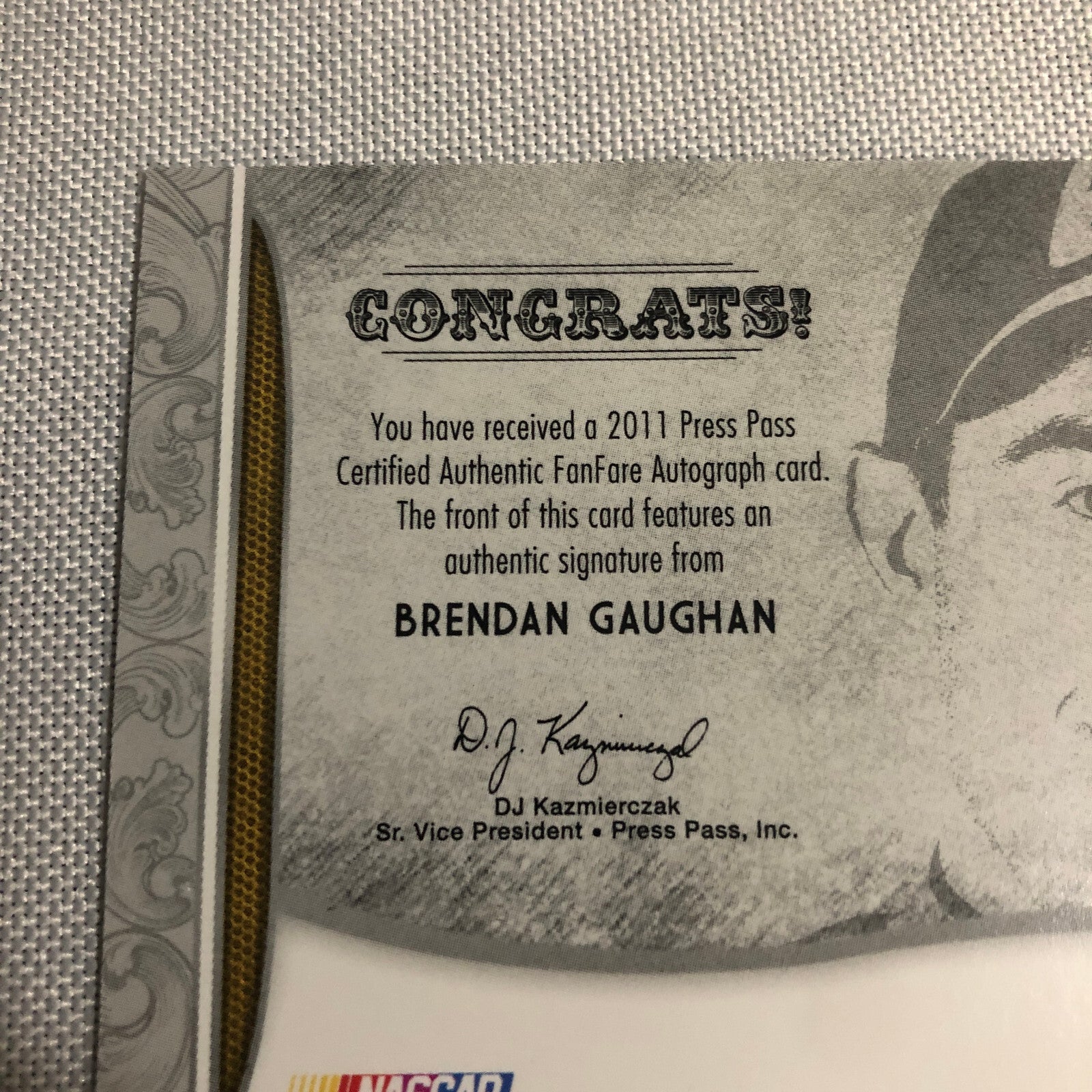 2011 Press Pass Fanfare Autograph Brendan Gaughan Signed Signature Auto NASCAR