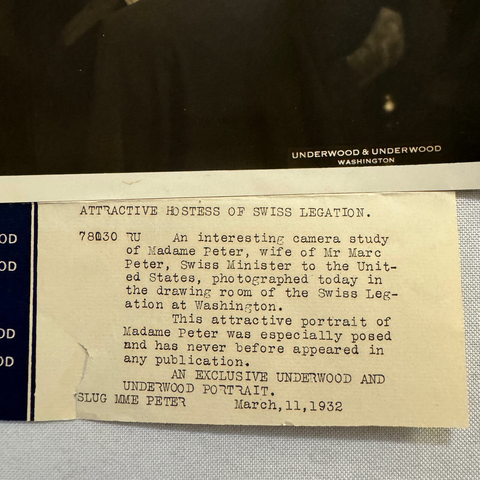 1932 Press Photo Photograph Wife of Swiss Legation Minister Marc Peter Vintage