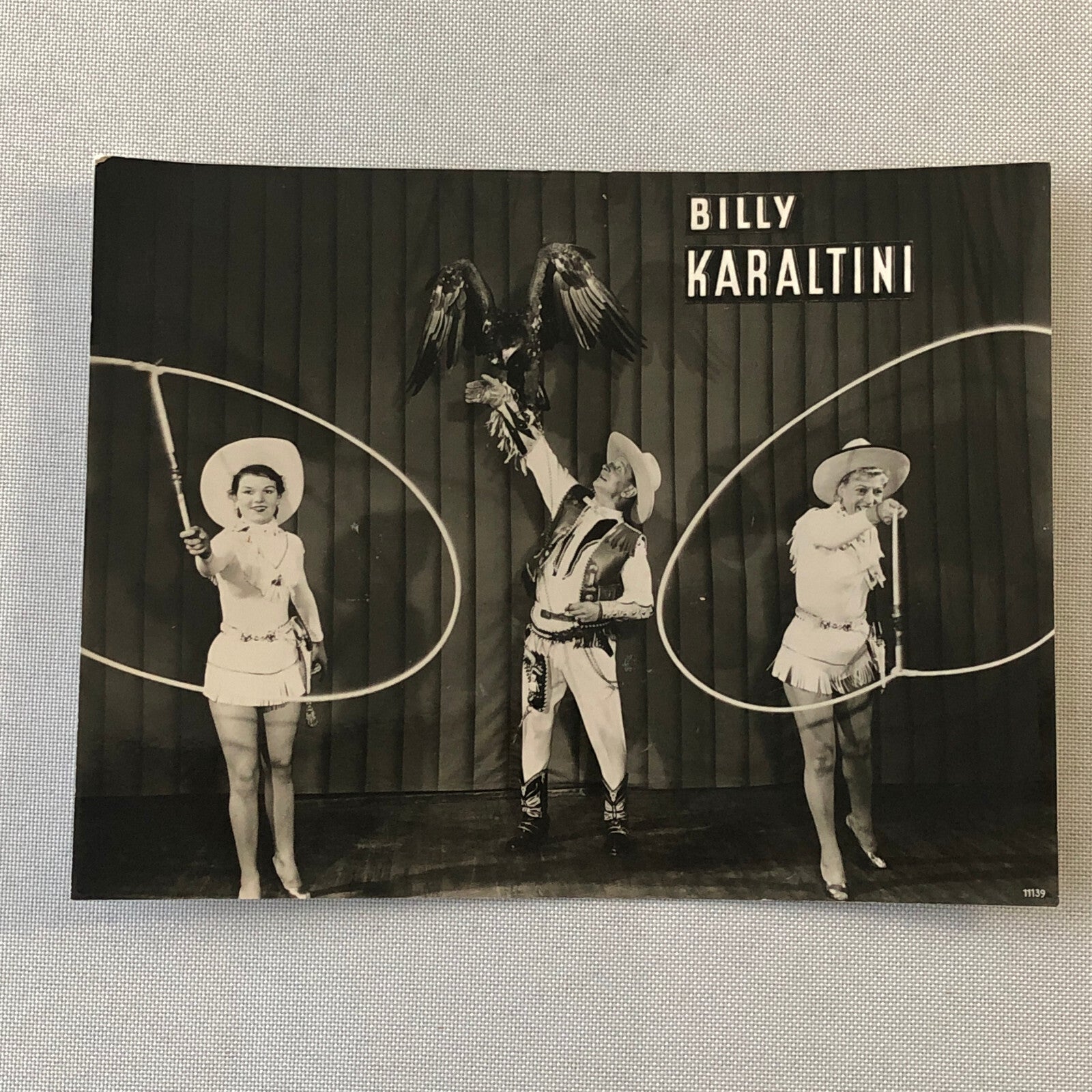 Vintage Circus Photo Billy Karaltini Western Performer Cowboy Bird Photograph 2x