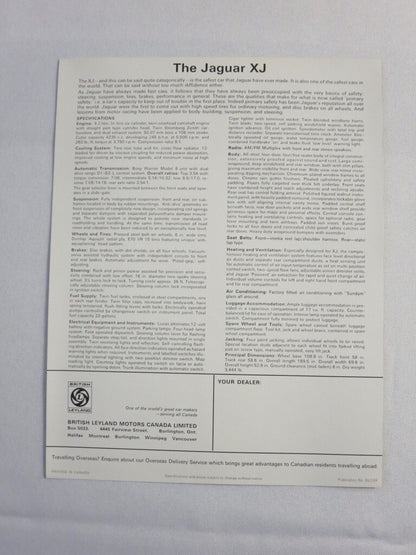 Vintage Jaguar XJ Sales Brochure Advertising 