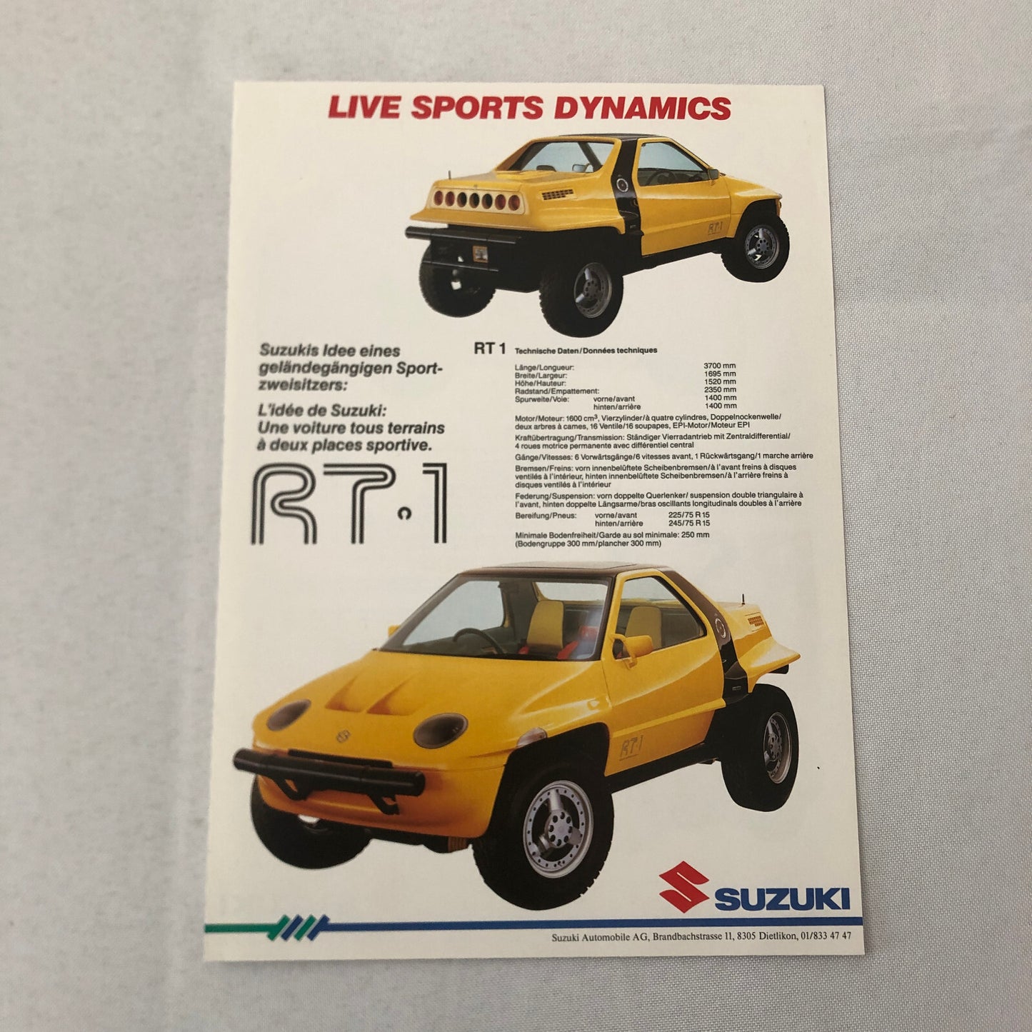 Suzuki RS-3 and RT-1 Concpet Car Prototype Car Sales Brochure GERMAN FRENCH Text