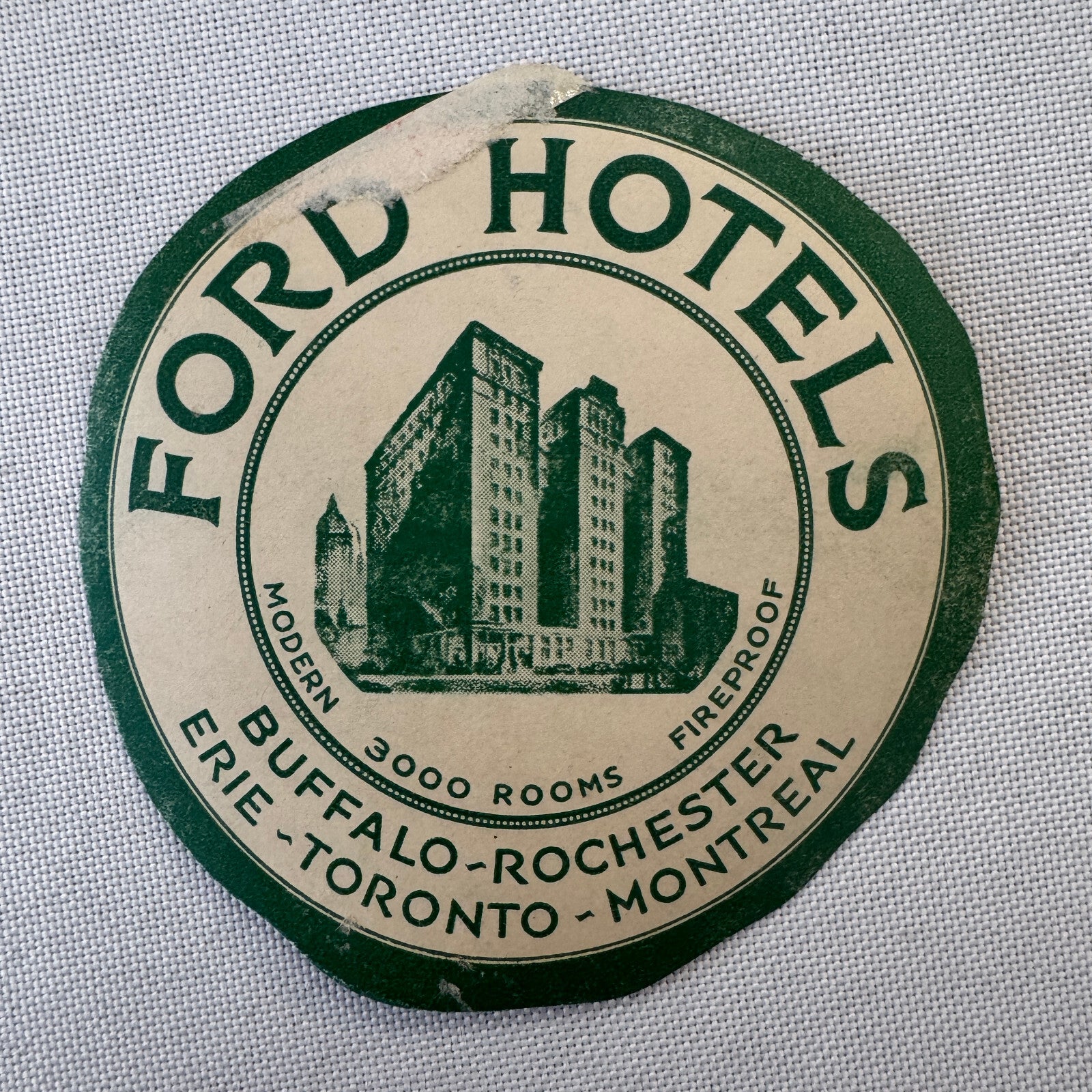 Vintage Hotel Travel Luggage Label Ford Hotel Buffalo Rochester Erie Toronto