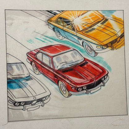 Vintage Art Illustration Zacron BMW 3.0 CSL Car Automobile Led Zeppelin Artist