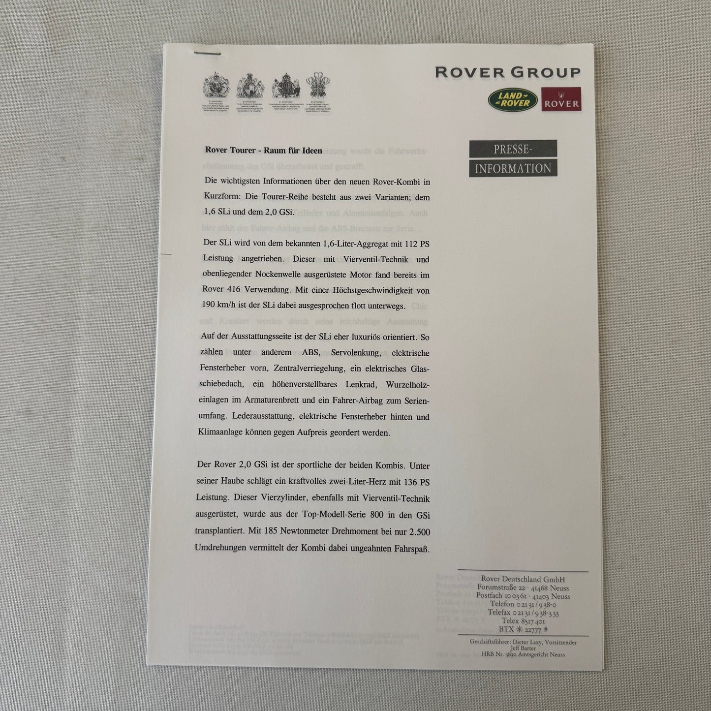 1995 1996 Rover Land Rover Press Kit Mini Cooper MG MGF Range Rover GERMAN