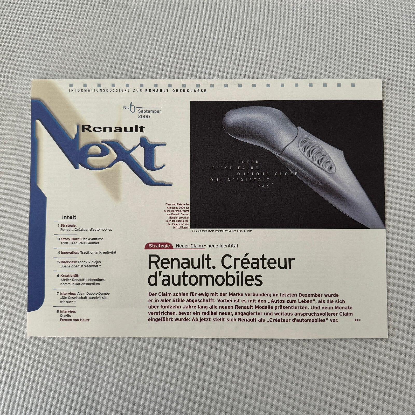 2000 Renault Next Factory Brochure Magazine German Text Concept Cars