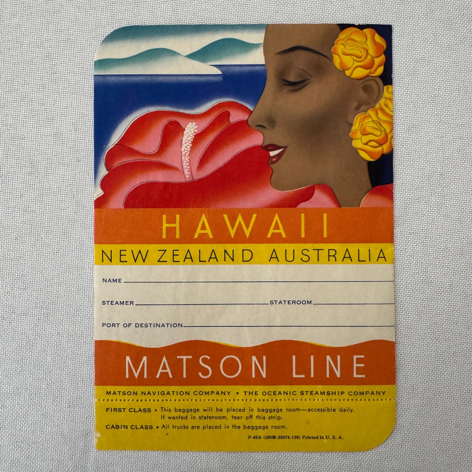 Matson Steamship Ocean Liner Ship Luggage Label Hawaii New Zealand Australia