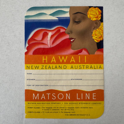 Matson Steamship Ocean Liner Ship Luggage Label Hawaii New Zealand Australia